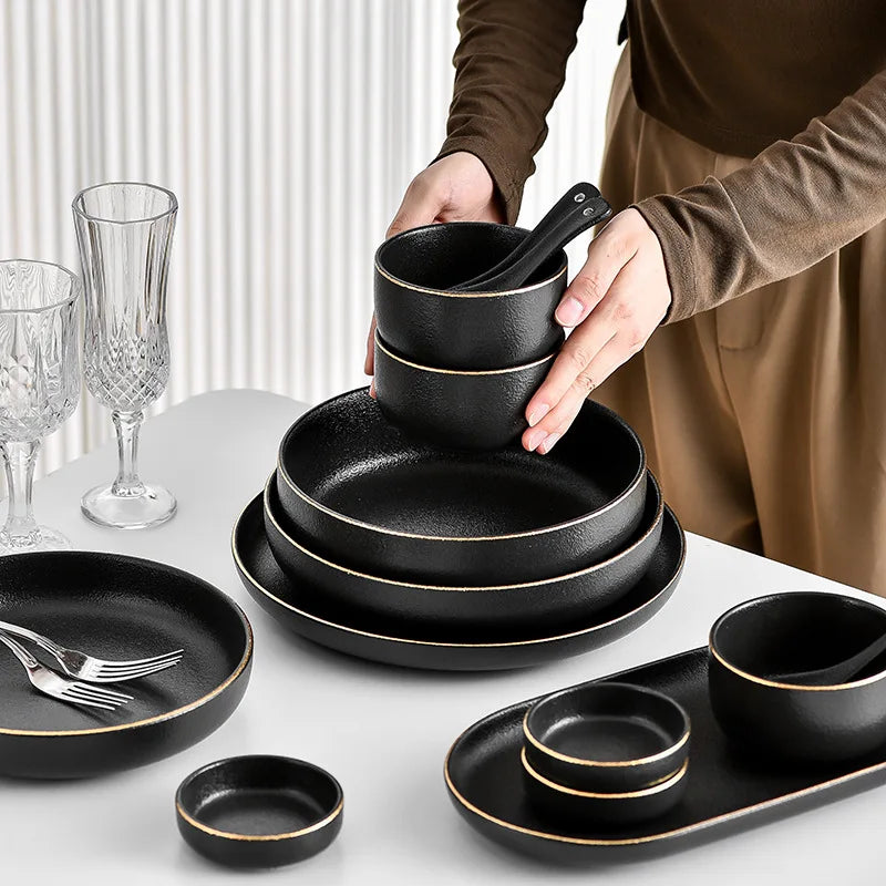 Matte black dinnerware set online